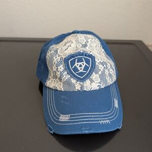 Ariat Western Womens Hat Baseball Cap Lace Overlay Blue Distress Cowgirl Country